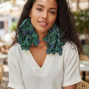 Vibrant Green and Purple Beaded Earrings